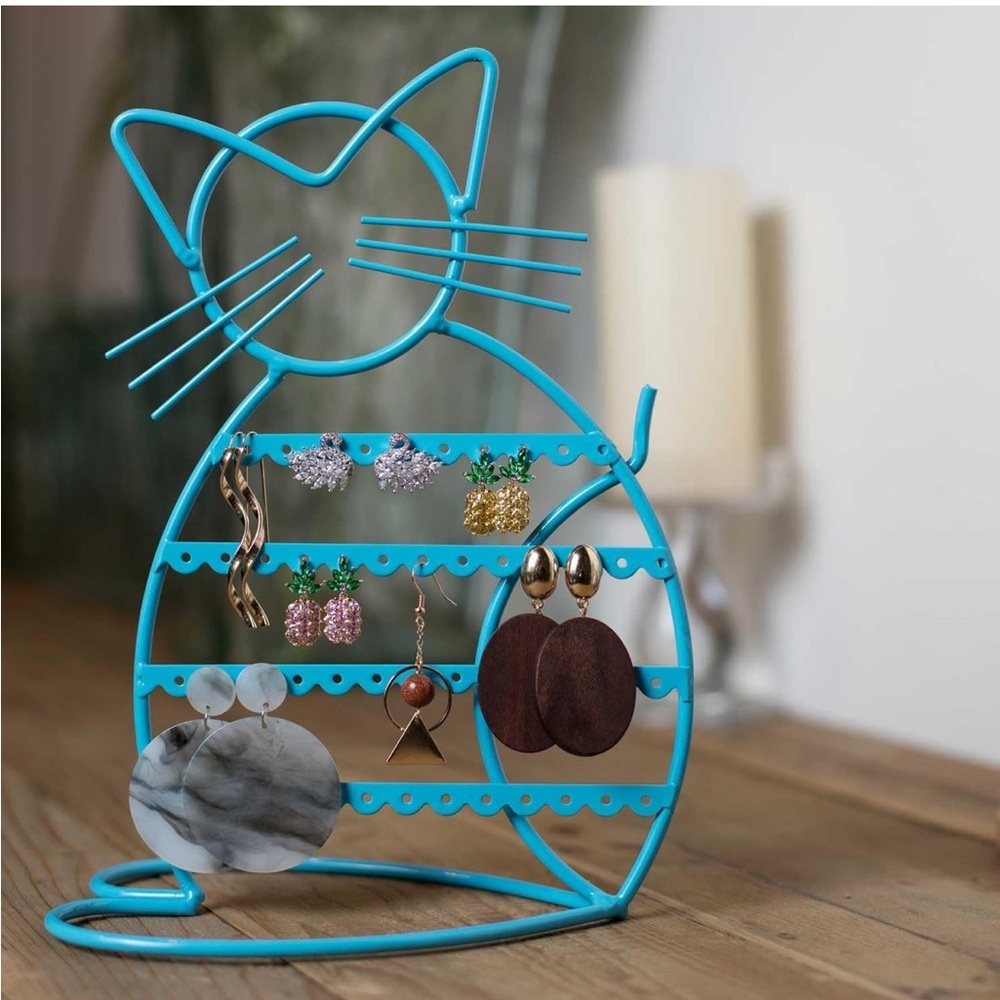 Blue Cat-Shaped Earring Holder